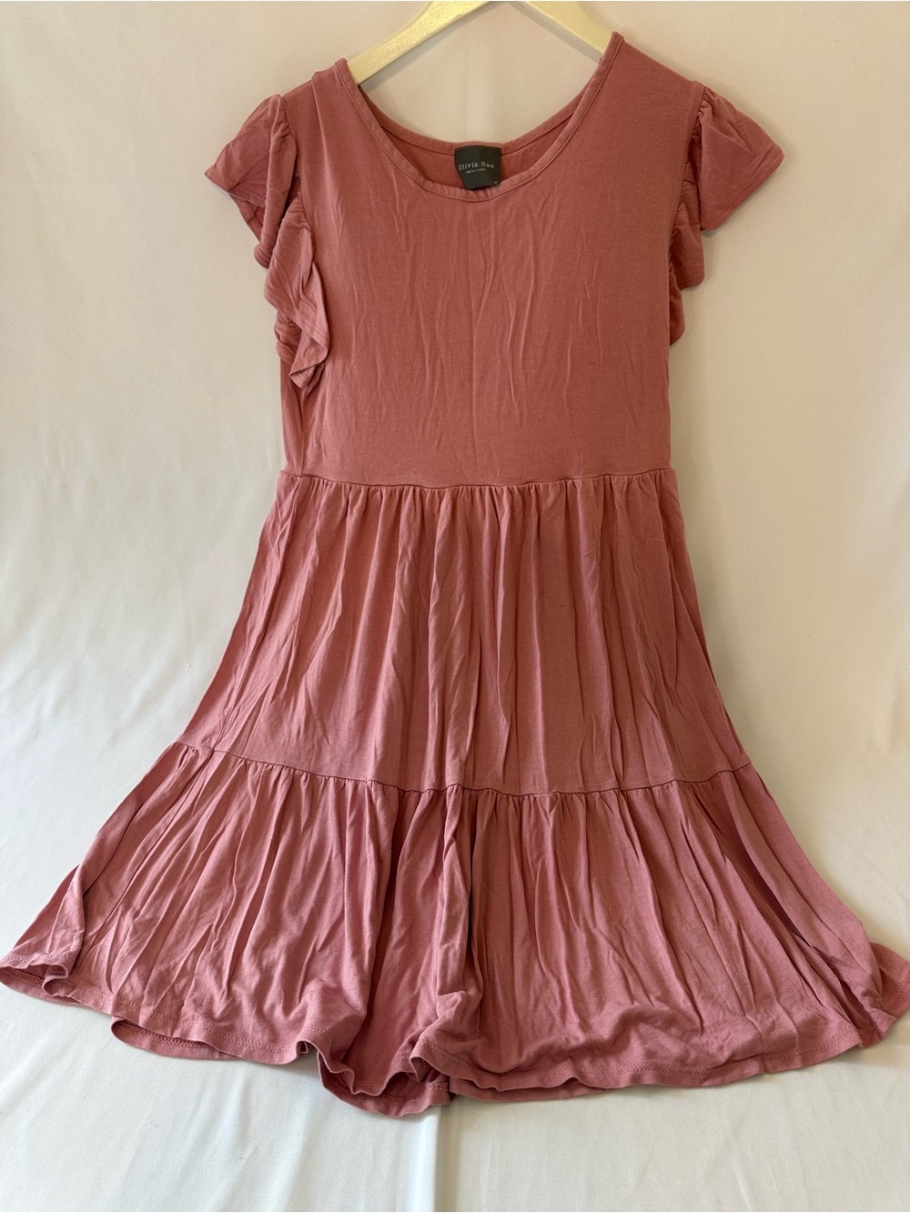 Olivia Rae Dusty Rose Ruffle Sleeve Midi Dress